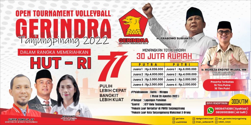 DPC Gerindra Tanjungpinang Gelar Turnamen Bola Volly Se-Kota Tanjungpinang